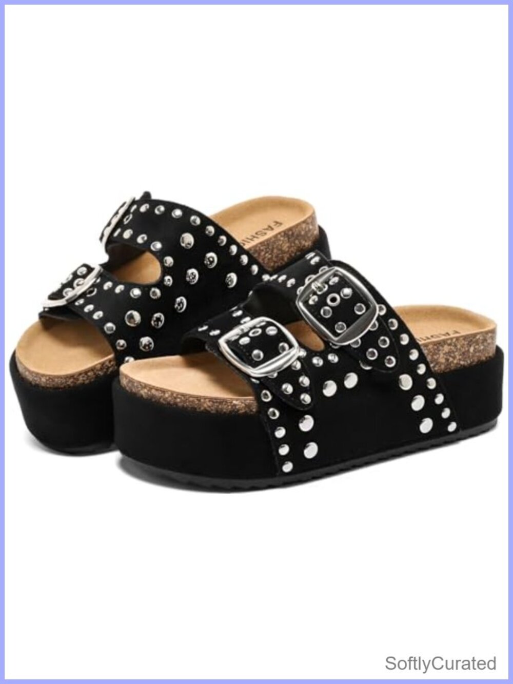 Women's Platform Suede Slide Sandals Cork Footbed Cushioned